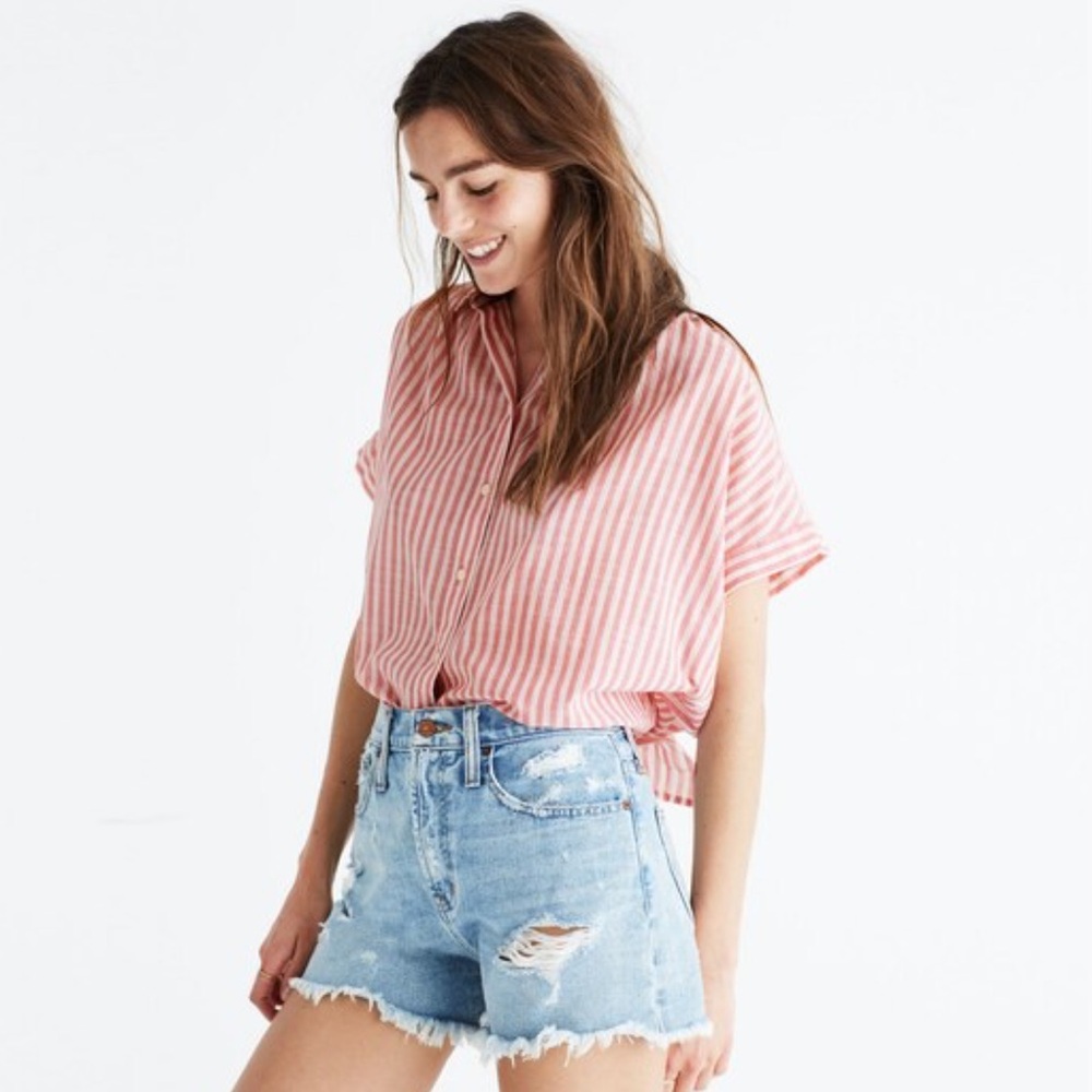 Madewell Central Tie-Back Shirt in Rose Stripe